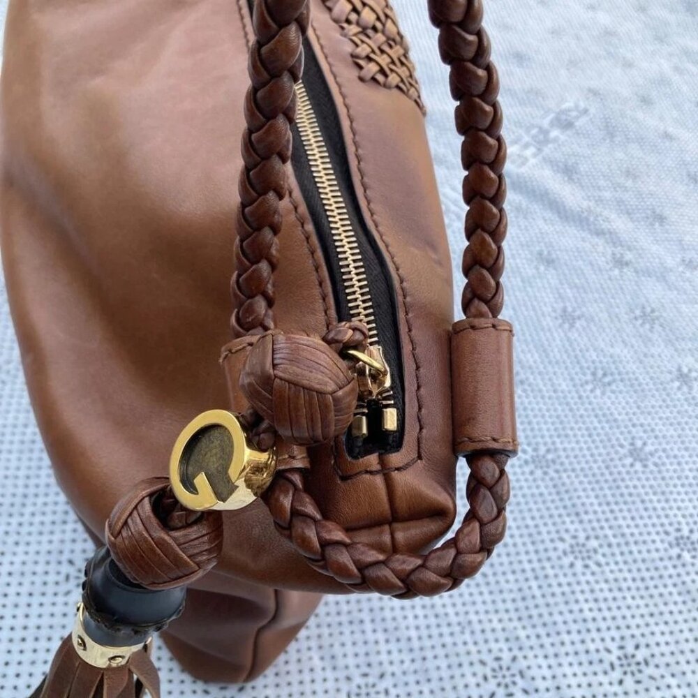 Gucci Bag Purse Handbag Brown Lambskin Leather Medium Shoulder Bag Made In Italy - Picture 10 of 12